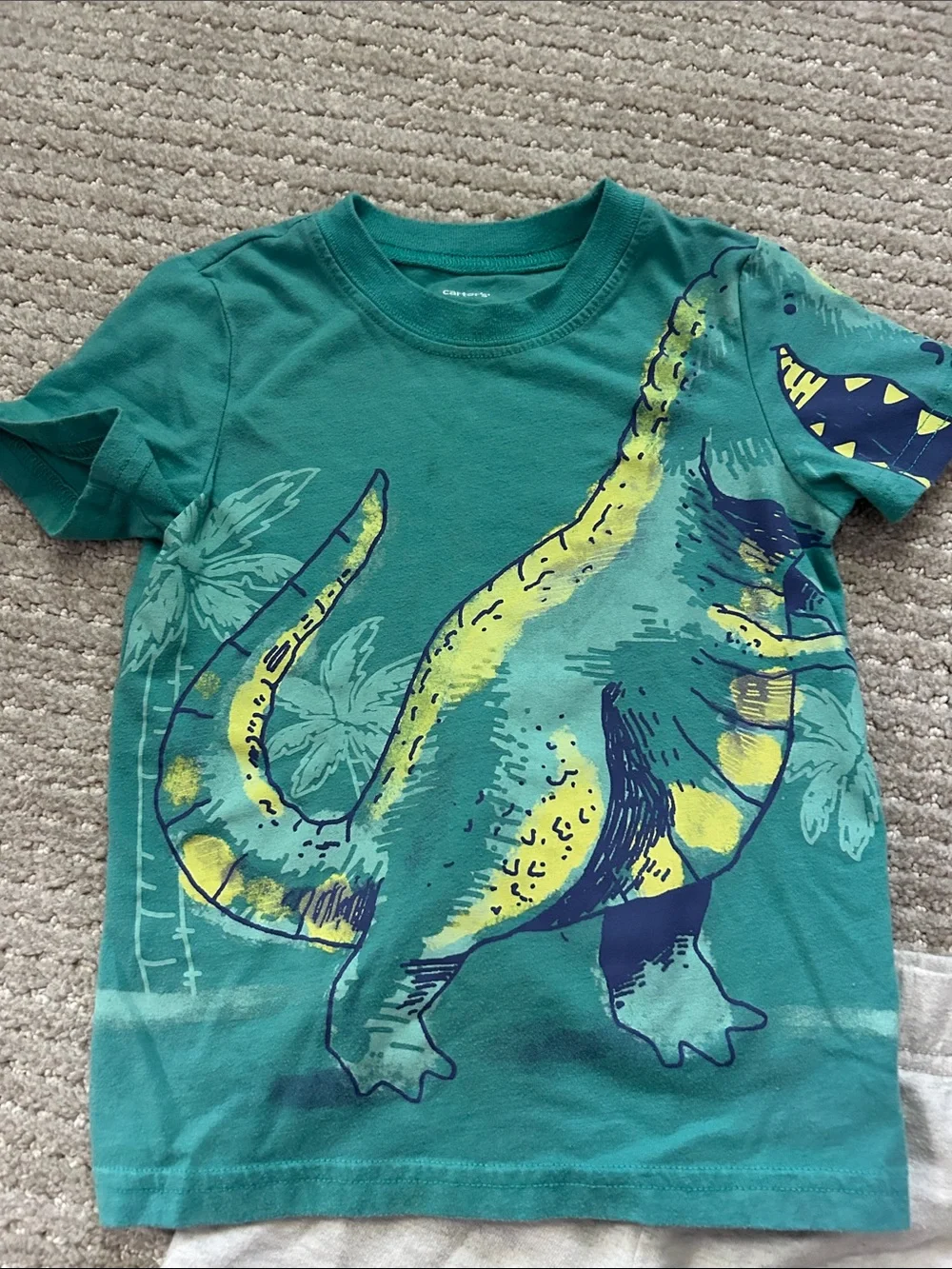 Carter's Teal Dinosaur Tee and Light Gray Shorts Set